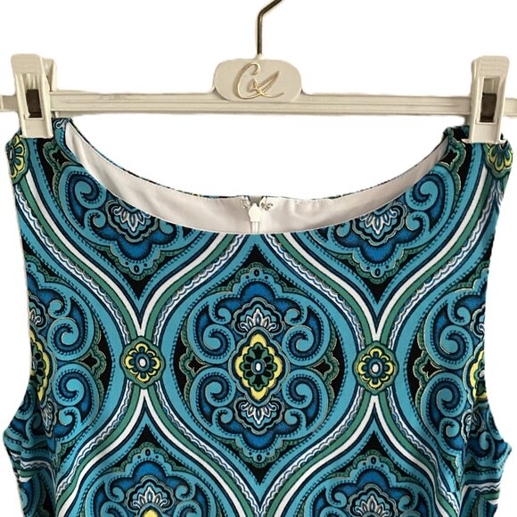 CACHE Sheath Dress, Stretch mesh, shirred panel, sleeveless, size 4, Blue, Green - Picture 6 of 8